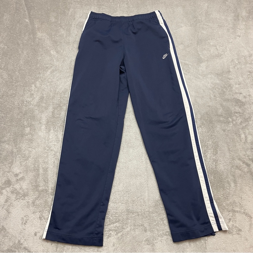 Vintage Nike Track Pants Mens M Blue Zip Cuffs Warm Up Y2K 90s Wide Leg Lined - Picture 1 of 14